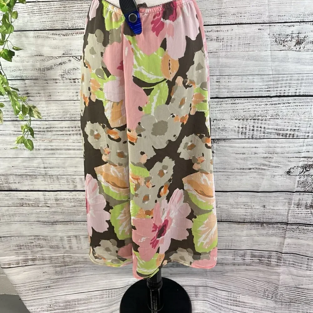 Croft & Barrow Skirt size 8 Pink Brown Floral Sheer A Line Midi Cottage Core
